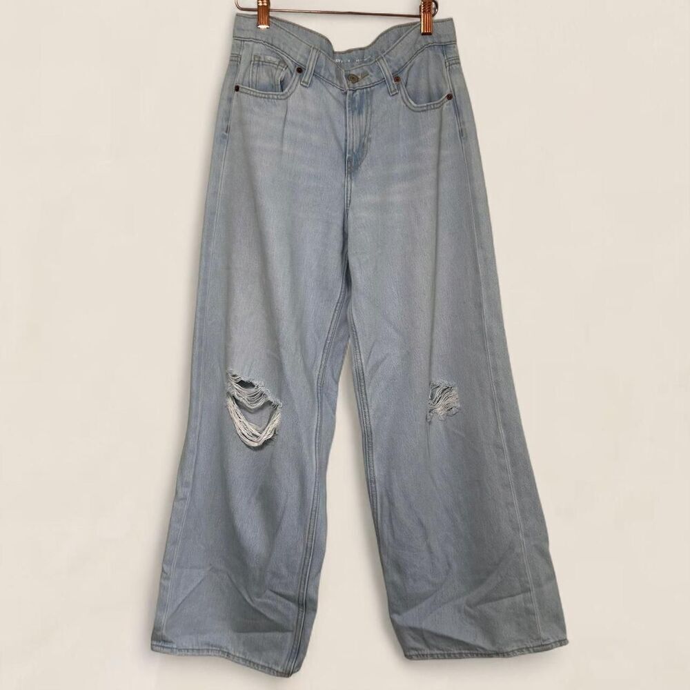 Old Navy light wash Mid rise Baggy Wide Leg "Maria Destroy" jeans | size 2 - Picture 3 of 8